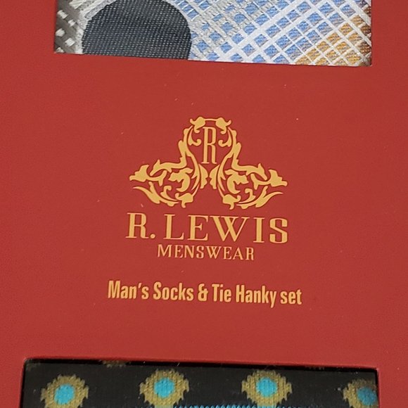 Robert Lewis Navy Neck Tie Hanky Socks Box 3 Set - Picture 8 of 8